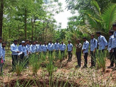 FIeld visit to the DAESI students to the rainwater harvesting structrues at ICAR- Taralabalu KVK, Davanagere